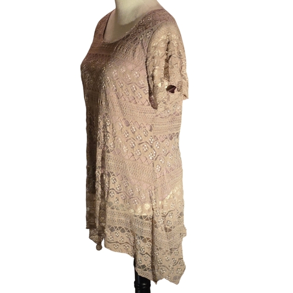 Shannon Ford New York Pale Taupe Lace Top Shark Bite Hem Women size XL - Picture 2 of 12